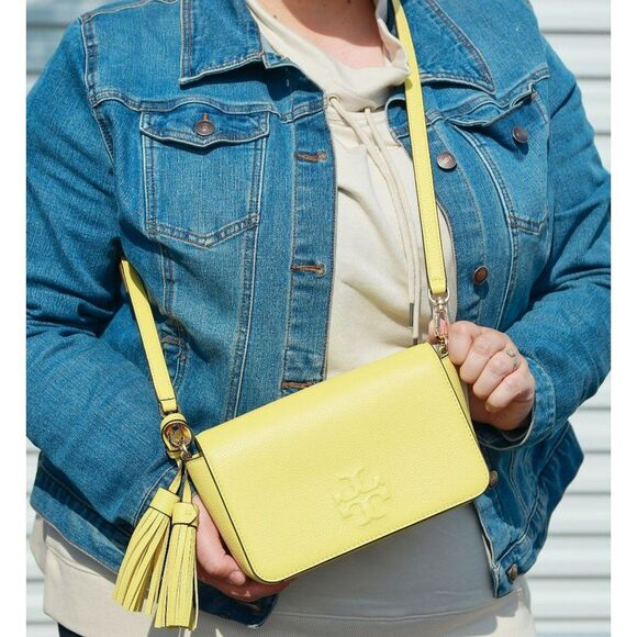 NWT Tory Burch THEA Mini Shoulder Crossbody Bag w Tassel Chardonnay - Picture 2 of 10